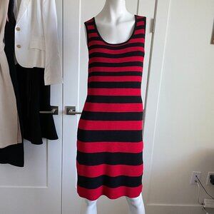 Carmen Marc Valvo Slvless Ribbed Rayon Nylon Knit Striped Dress Red Black Sz M